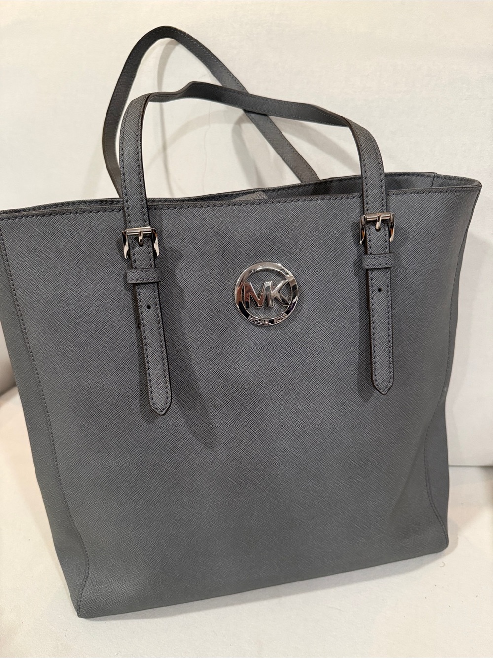 Michael Kors Charcoal Saffiano Tote with MK Medallion
